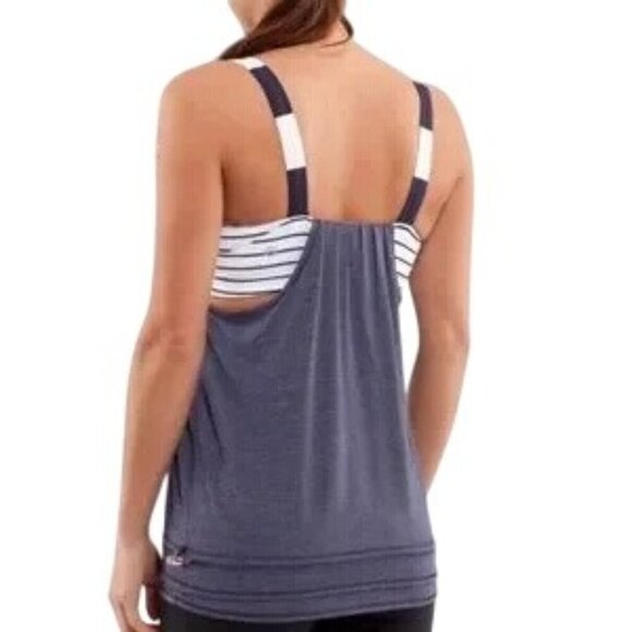 Lululemon Run Back on Track Blue Stripe Tank Top - Picture 2 of 6